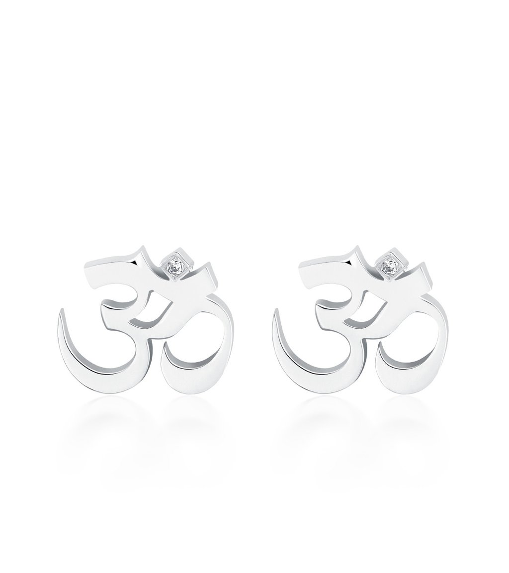 Petite Om Earrings Single Diamond Silver